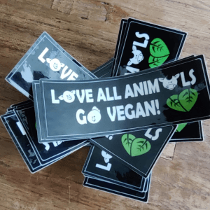 Premium Sticker: Love All Animals, Go vegan!